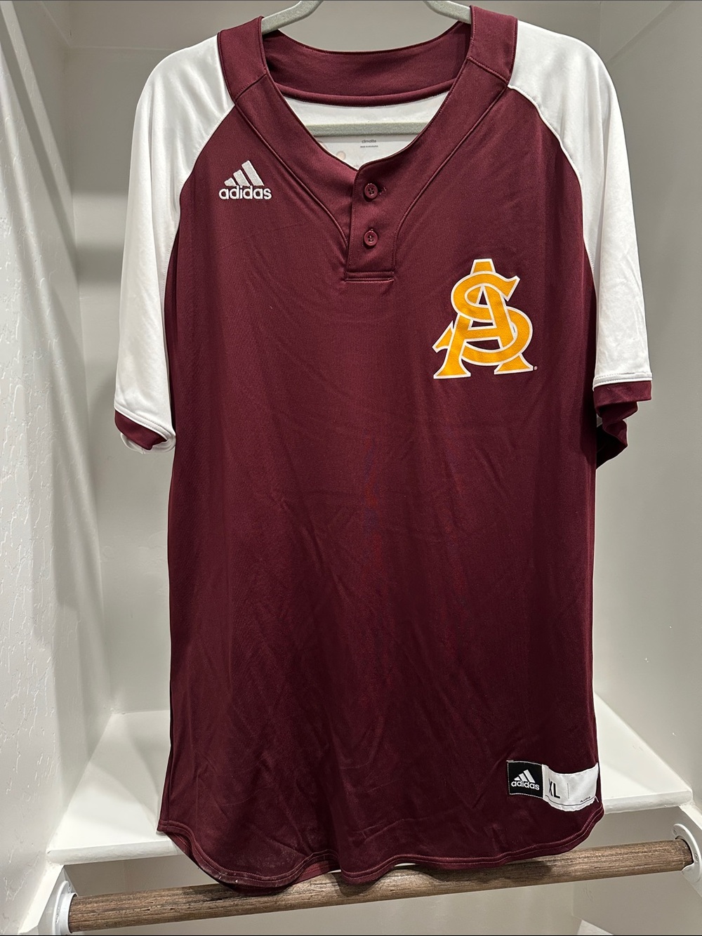 Adidas Men’s Maroon and White ASU Baseball Jersey with Yellow Sun Devils Logo